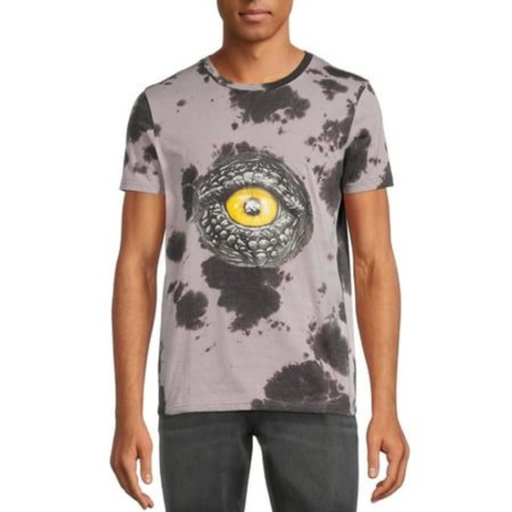 Jurassic World T-Shirt Mens M Grey Dino Eye Tie Dye Graphic Tee